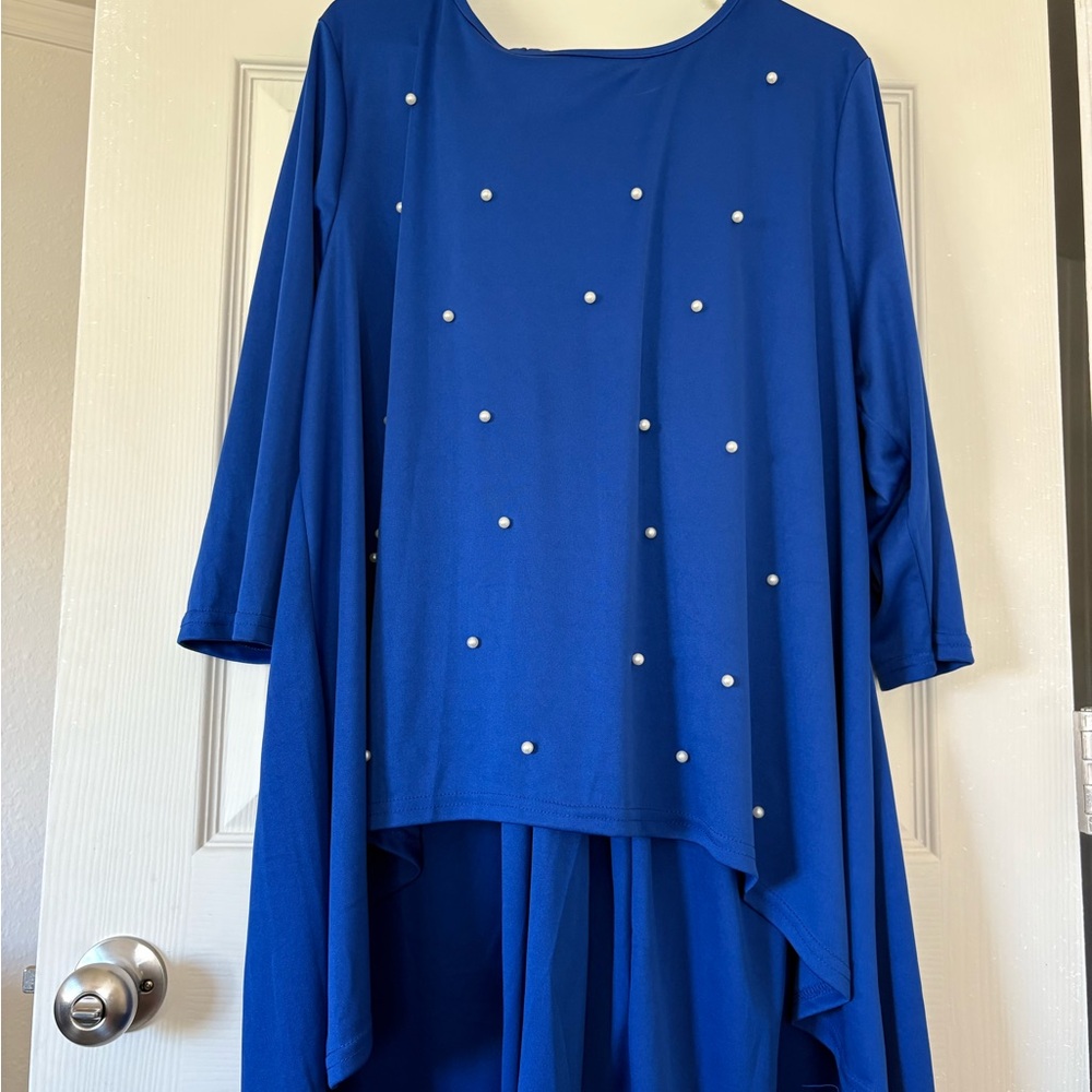 Blue Tunic with Pearl Accents